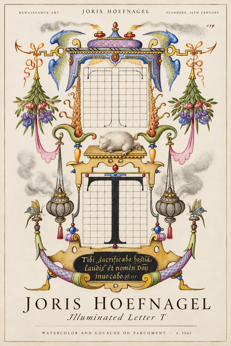Joris Hoefnagel Letter T with Biblical Verse No3 - Póster