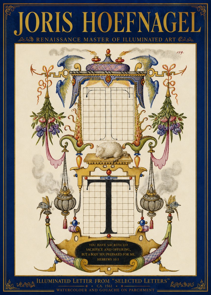 Joris Hoefnagel Letter T with Biblical Verse No5 - Póster