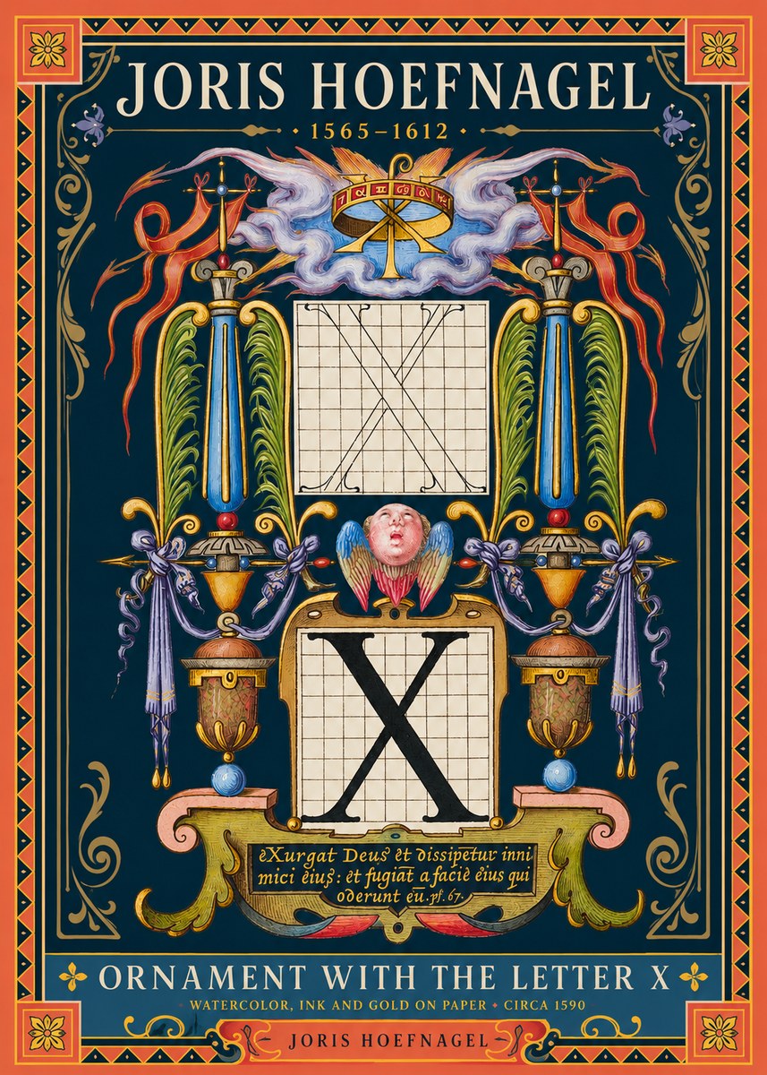 Joris Hoefnagel Ornament with the Letter X No2 - Póster