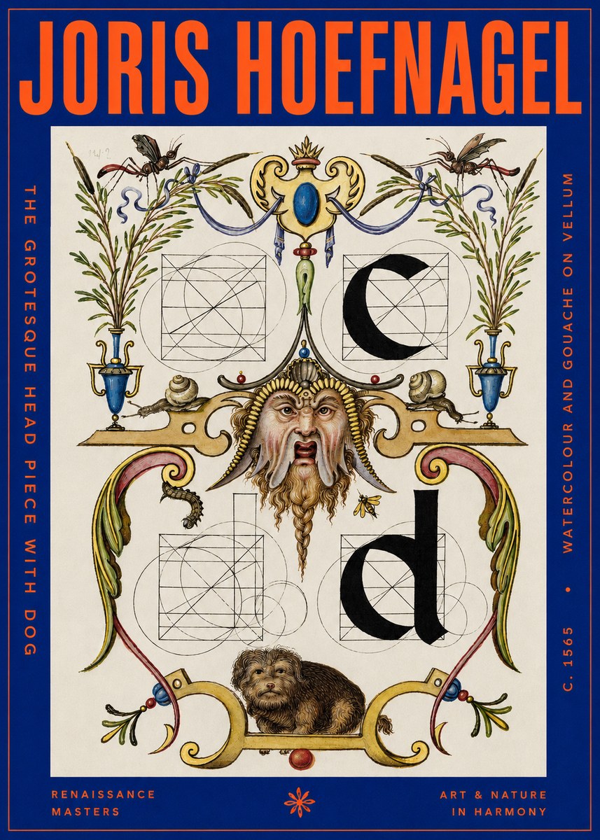 Joris Hoefnagel The Grotesque Head Piece with Dog No2 - Póster