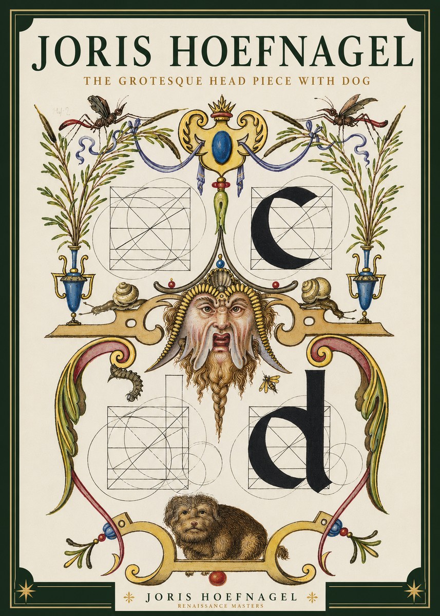 Joris Hoefnagel The Grotesque Head Piece with Dog No3 - Póster