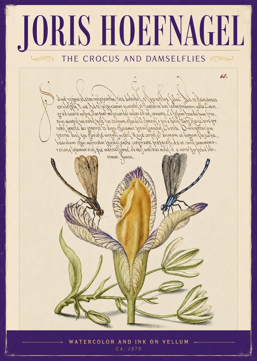 Joris Hoefnagel The Crocus and Damselflies No2 - Póster