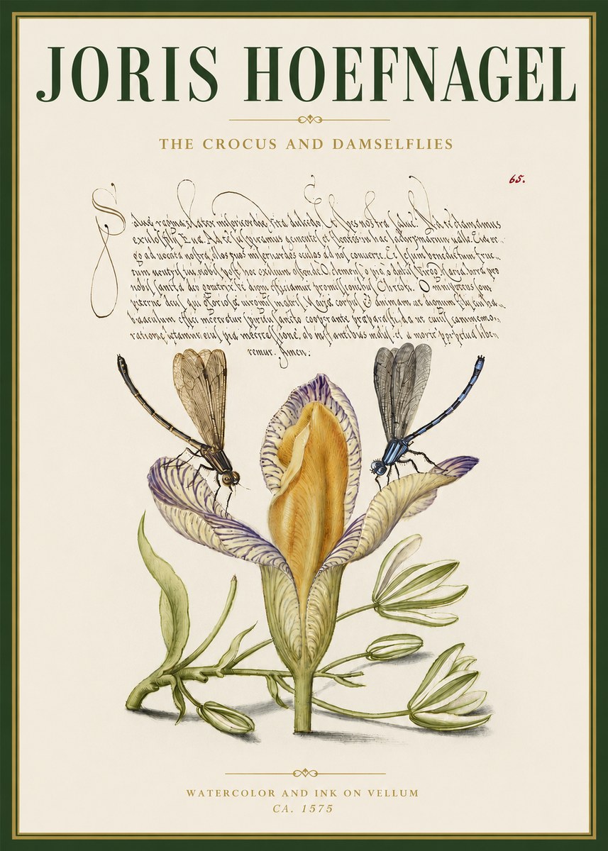Joris Hoefnagel The Crocus and Damselflies No3 - Póster