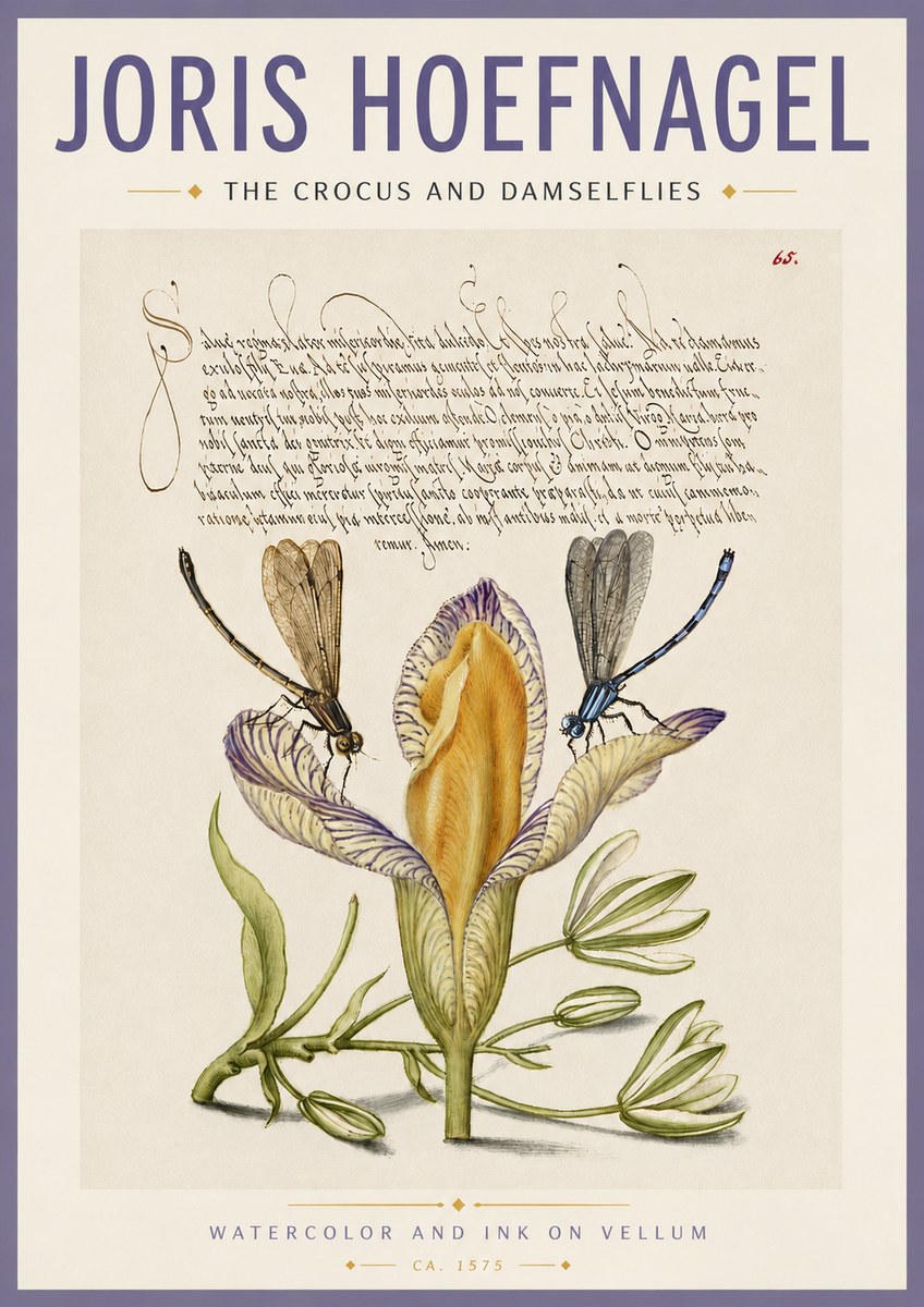 Joris Hoefnagel The Crocus and Damselflies No4 - Póster