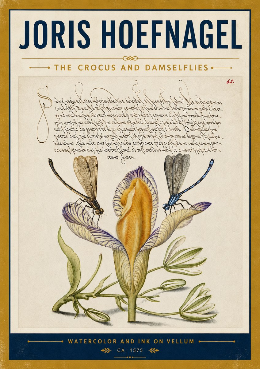 Joris Hoefnagel The Crocus and Damselflies No5 - Póster