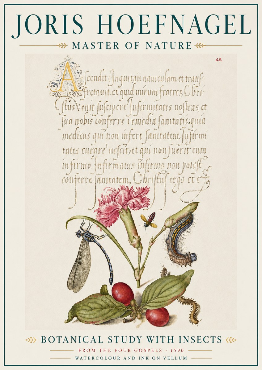 Joris Hoefnagel Botanical Study with Insects No5 - Póster