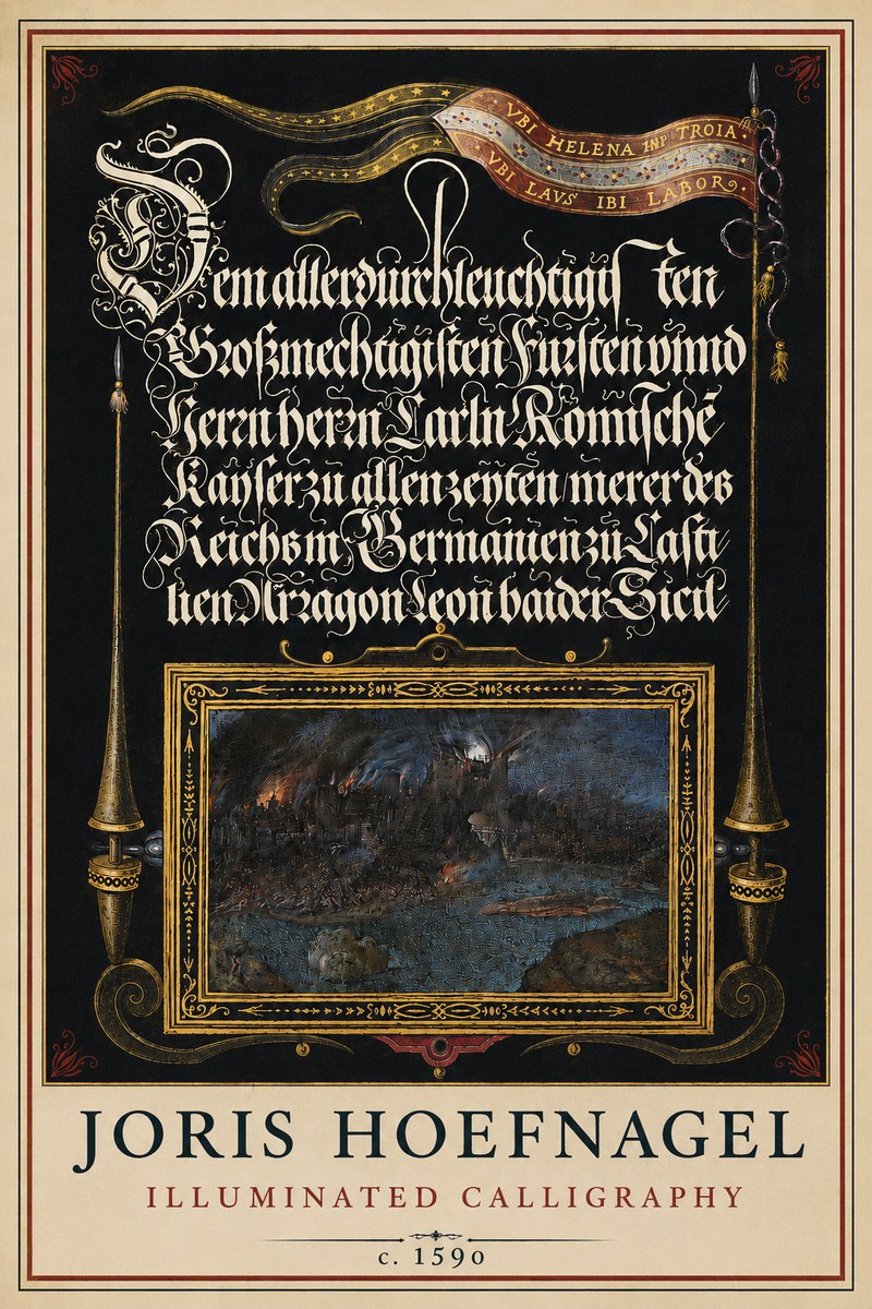 Joris Hoefnagel Illuminated Calligraphy No3 - Póster