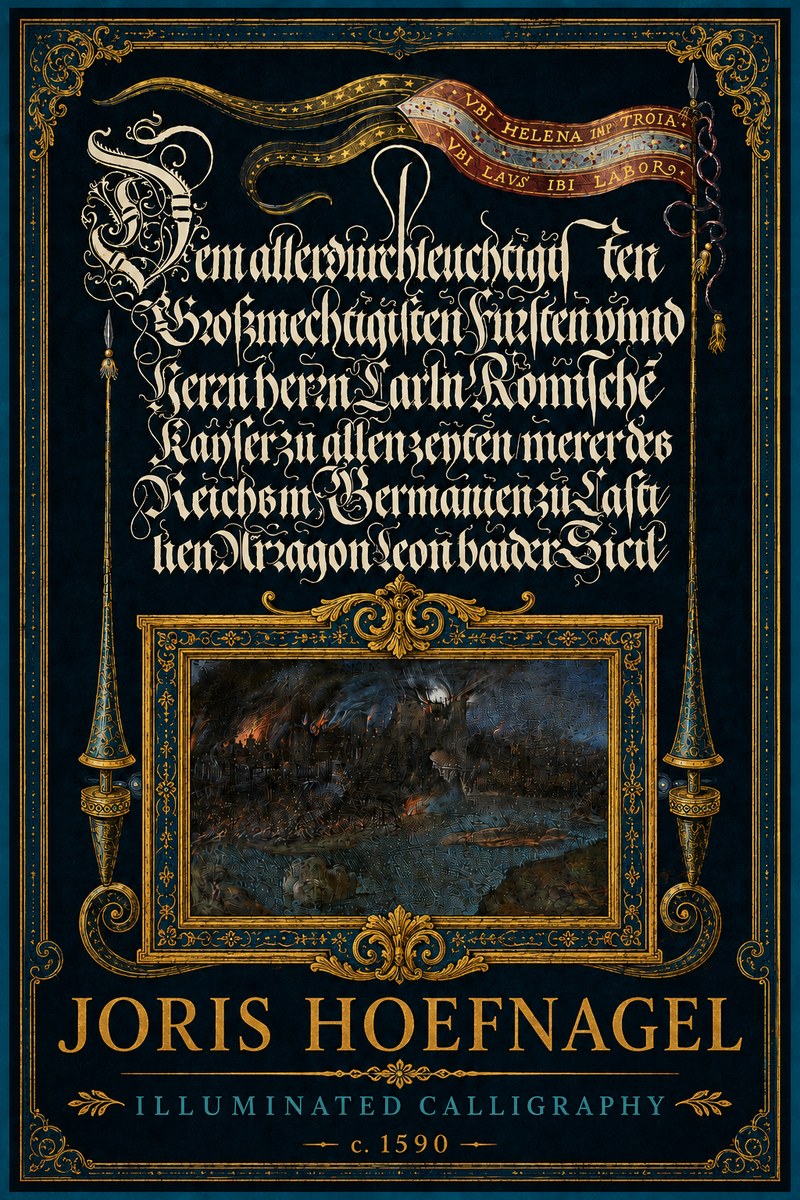 Joris Hoefnagel Illuminated Calligraphy No5 - Póster