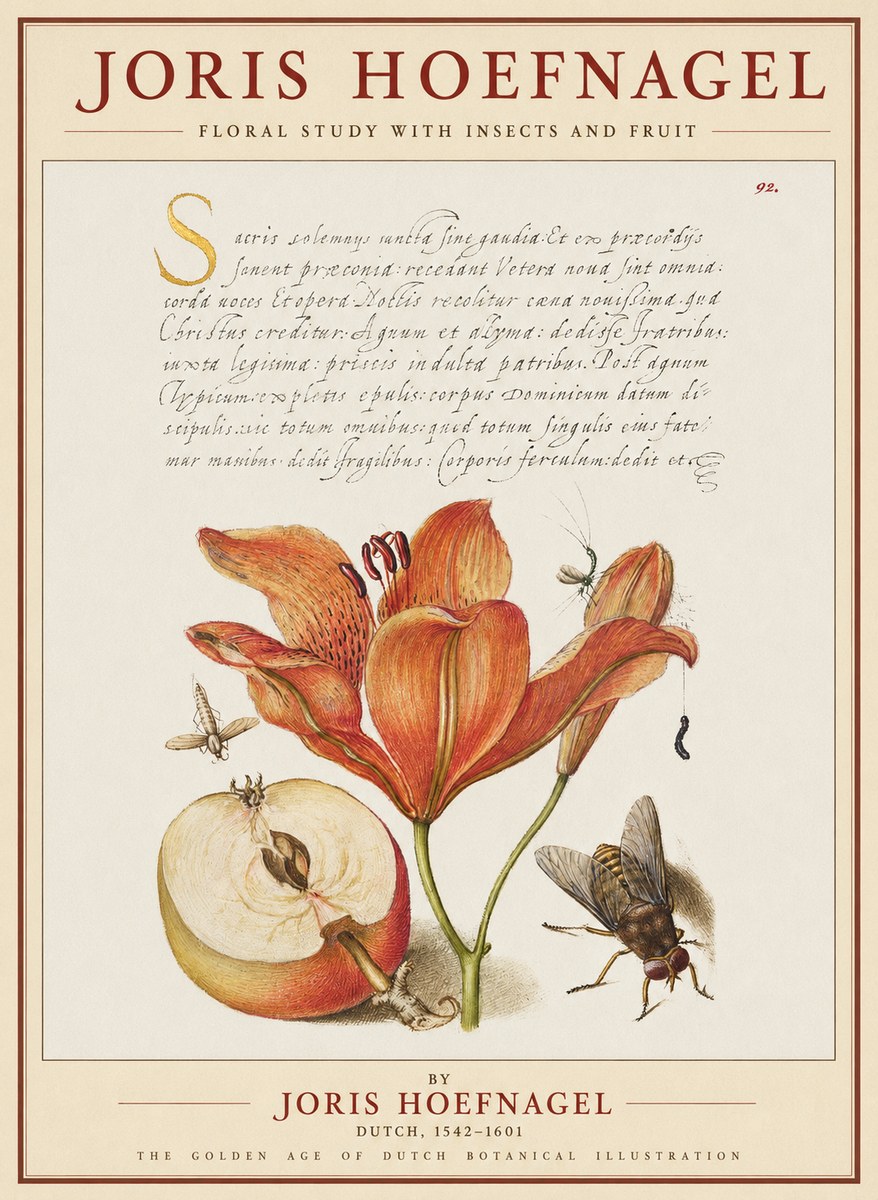 Joris Hoefnagel Floral Study with Insects and Fruit No1 - Póster