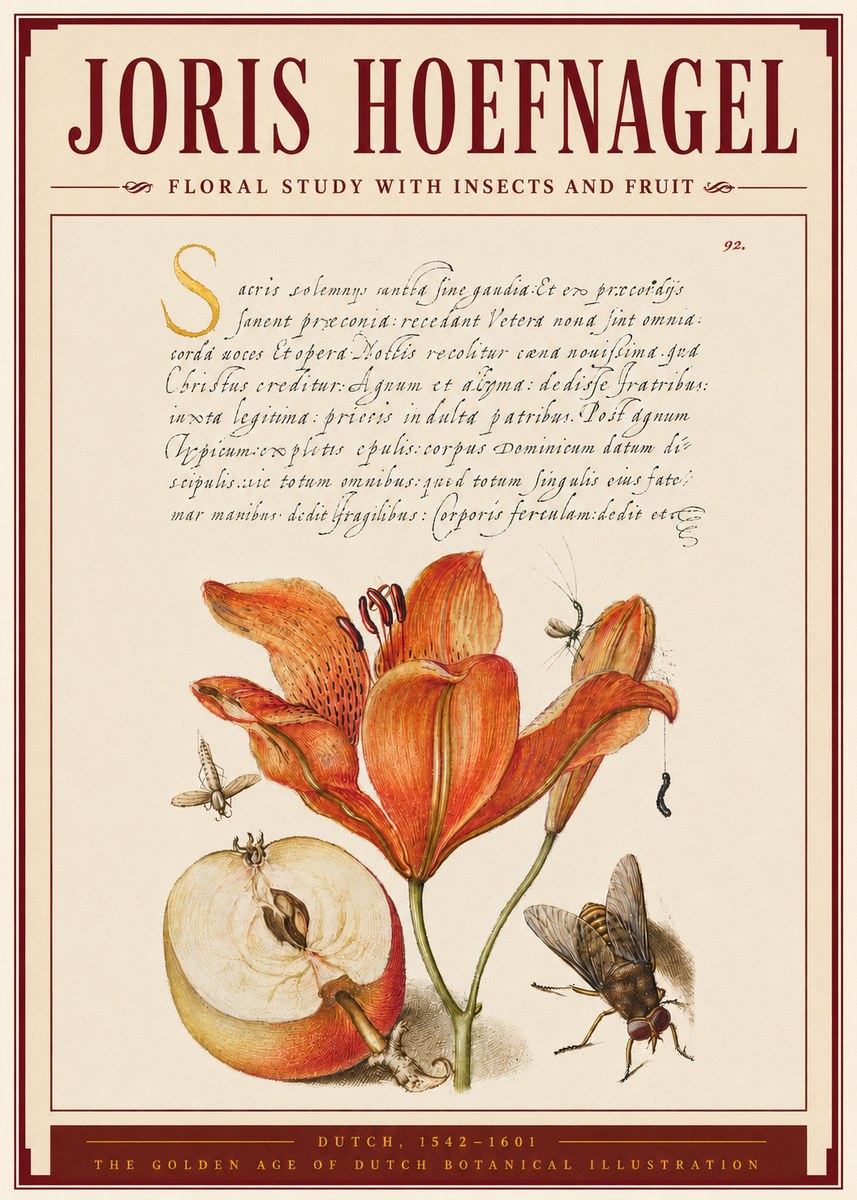 Joris Hoefnagel Floral Study with Insects and Fruit No4 - Póster