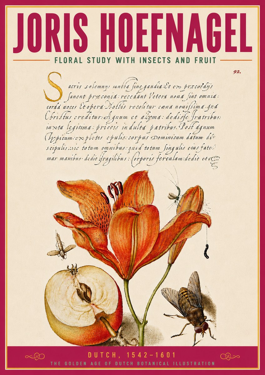 Joris Hoefnagel Floral Study with Insects and Fruit No5 - Póster