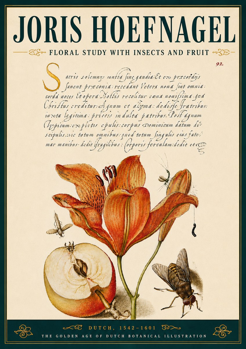 Joris Hoefnagel Floral Study with Insects and Fruit No6 - Póster