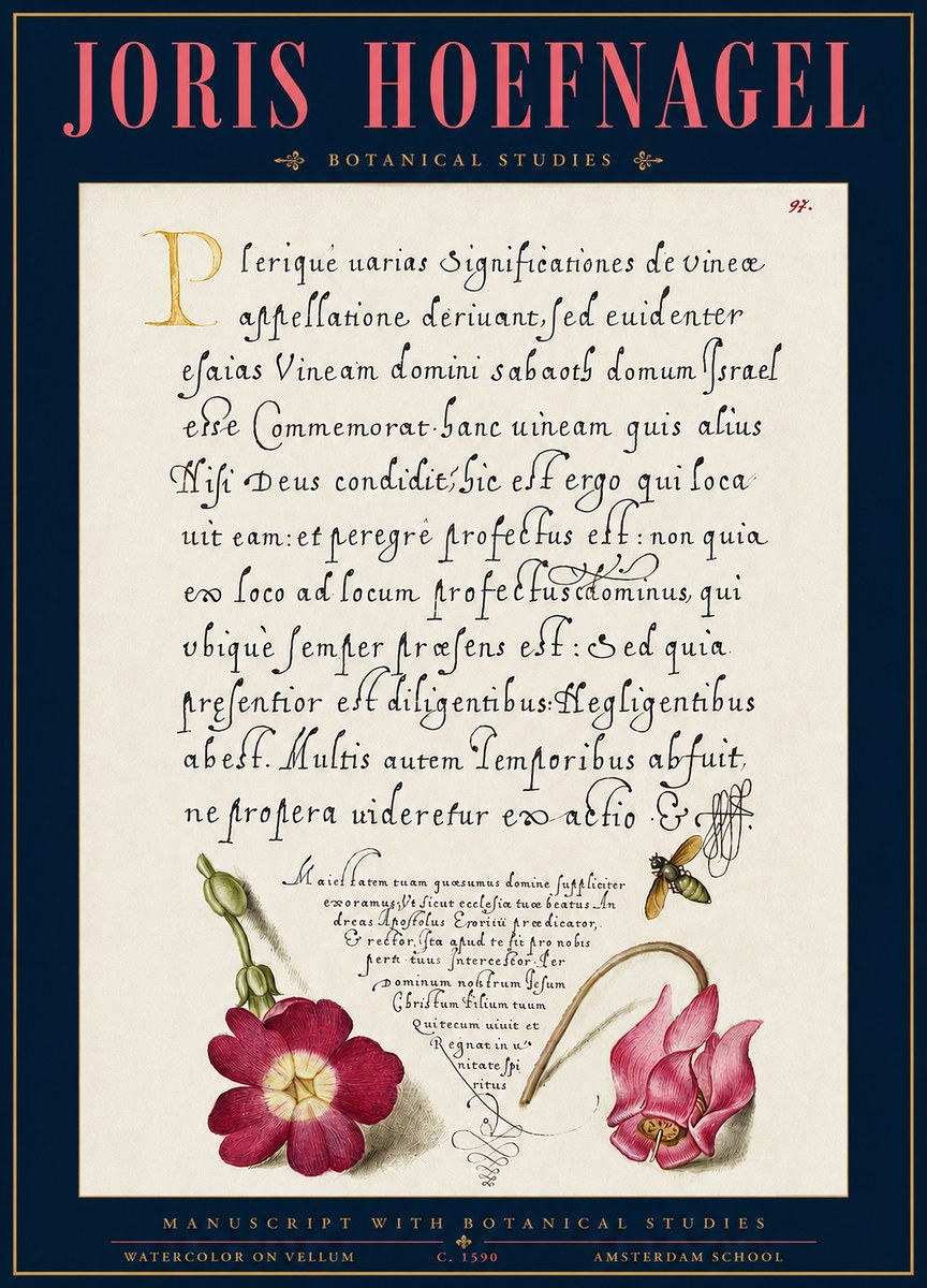 Joris Hoefnagel Manuscript with Botanical Studies No3 - Póster