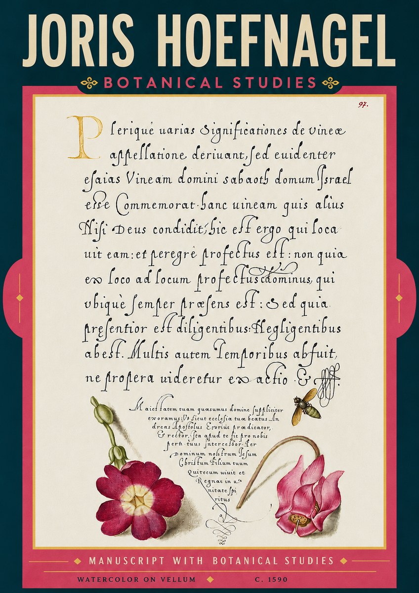 Joris Hoefnagel Manuscript with Botanical Studies No6 - Póster