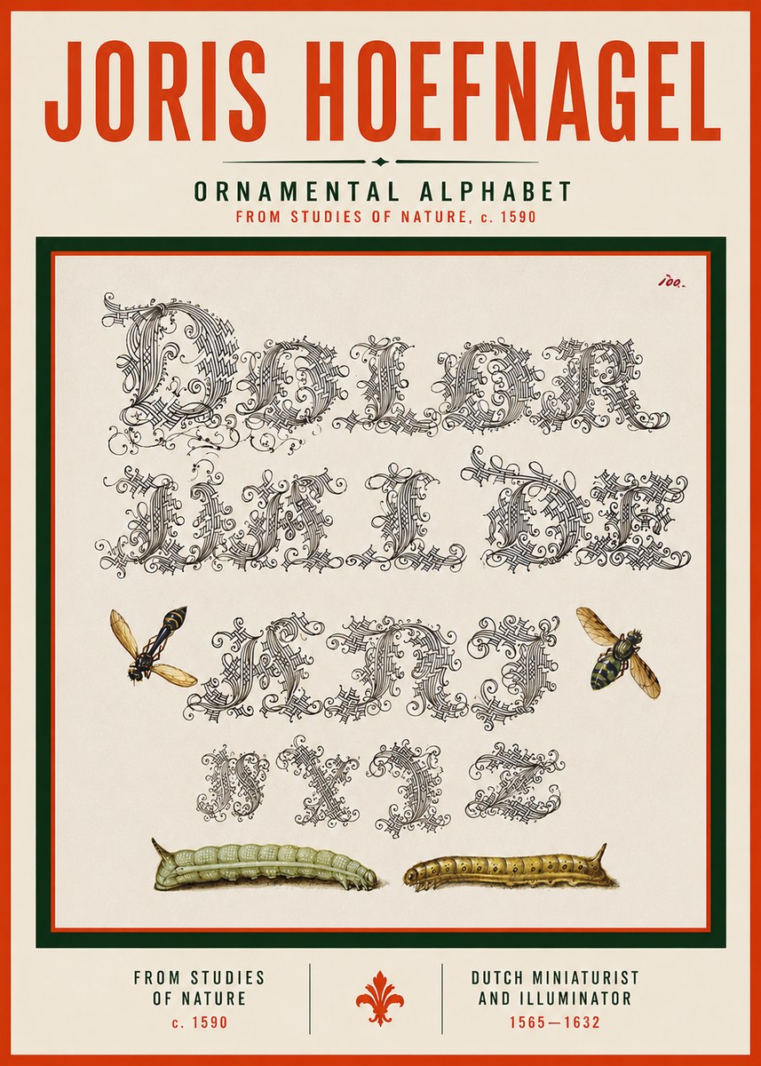 Joris Hoefnagel Ornamental Alphabet from Studies of Nature No3 - Póster