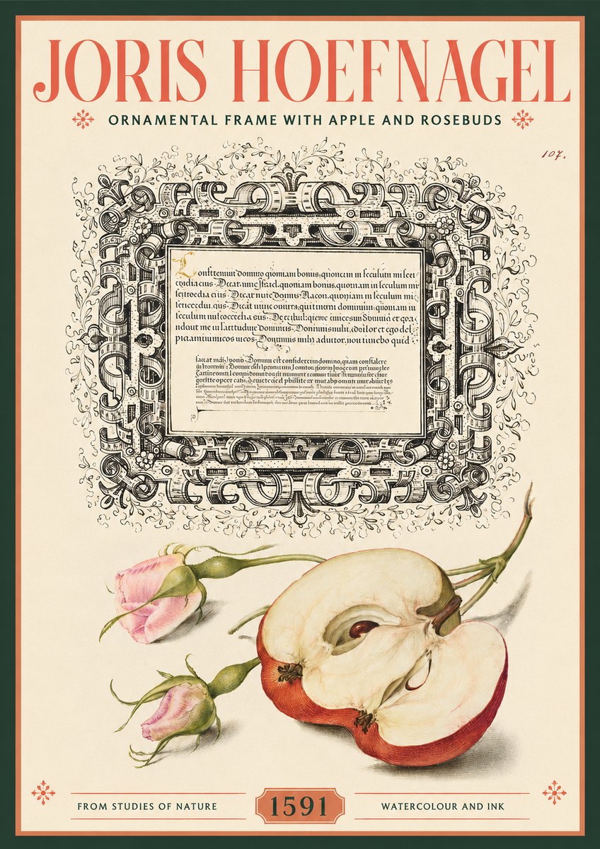 Joris Hoefnagel Illuminated Calligraphy and Botanical Study No3 - Póster