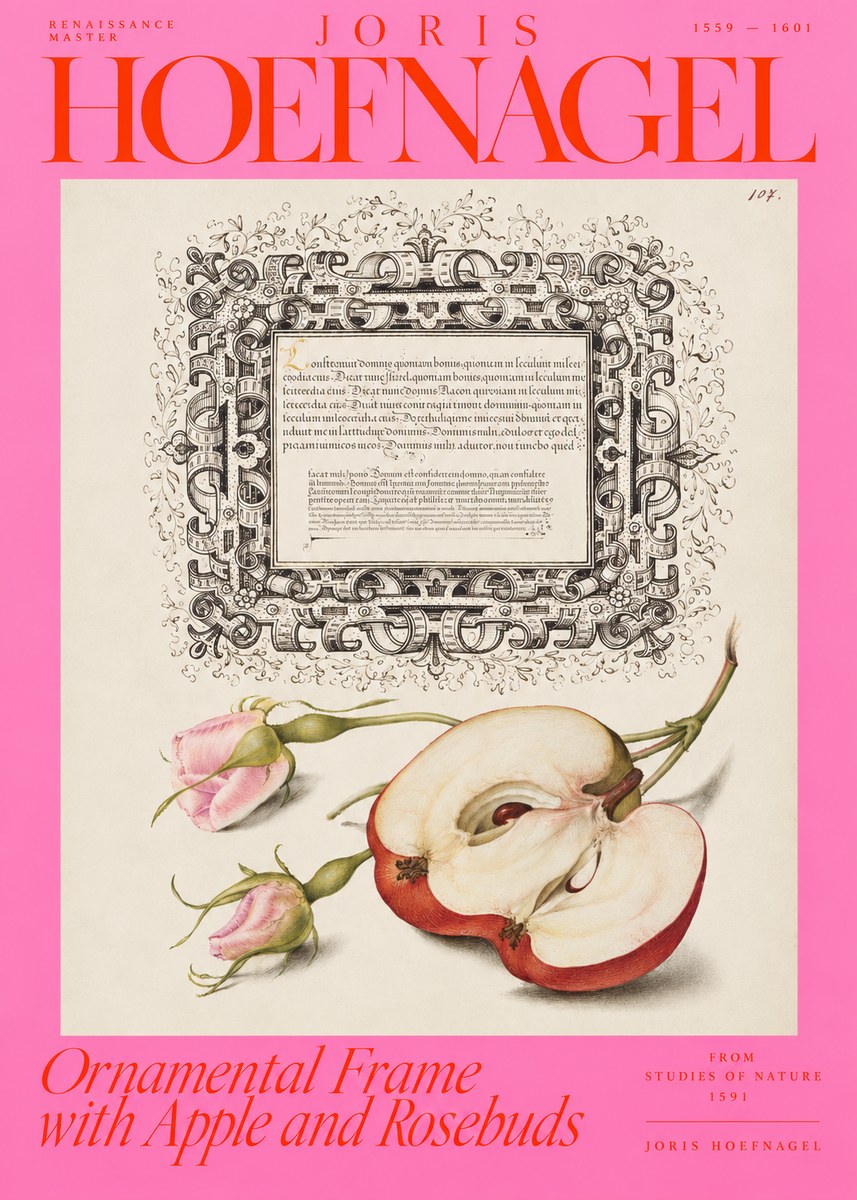 Joris Hoefnagel Illuminated Calligraphy and Botanical Study No4 - Póster