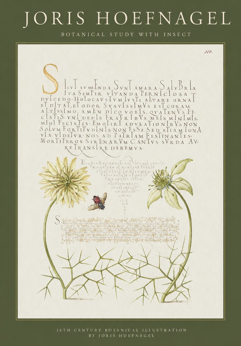 Joris Hoefnagel Botanical Study with Insect No1 - Póster