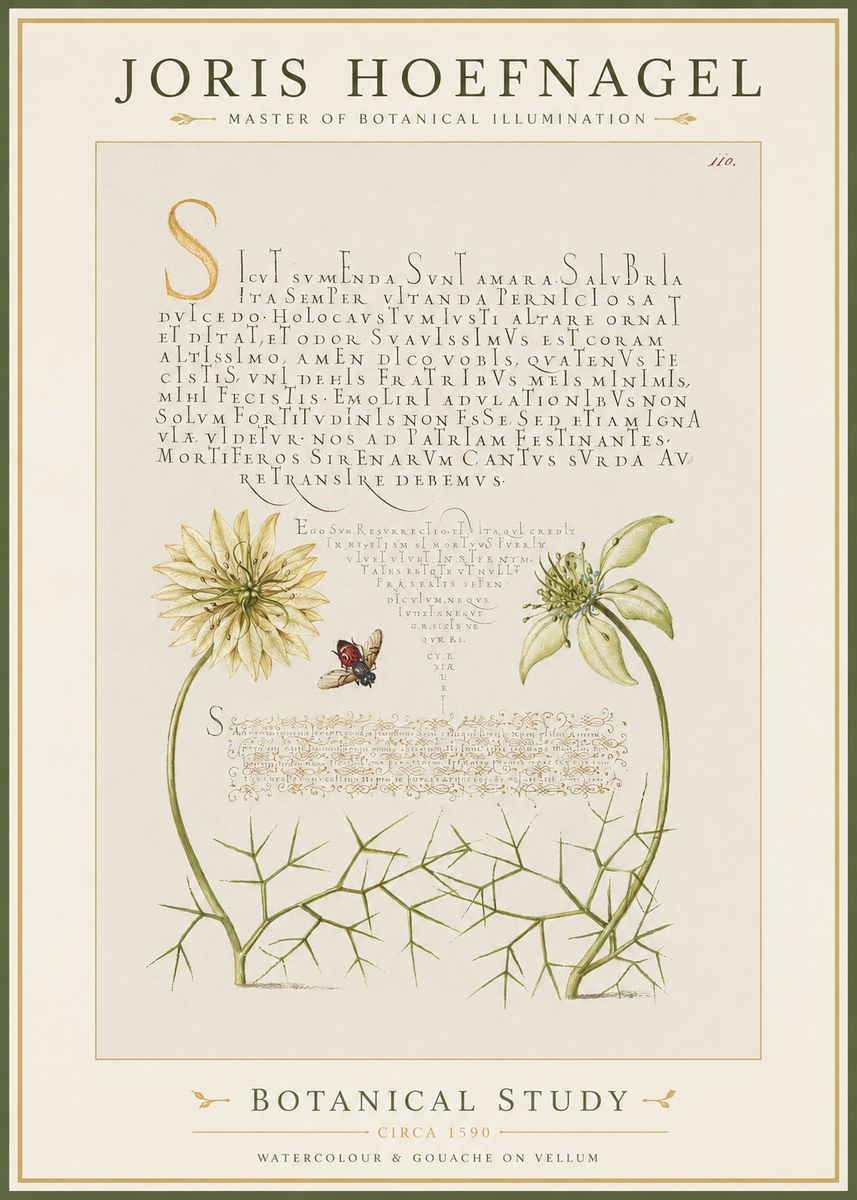 Joris Hoefnagel Botanical Study with Insect No2 - Póster