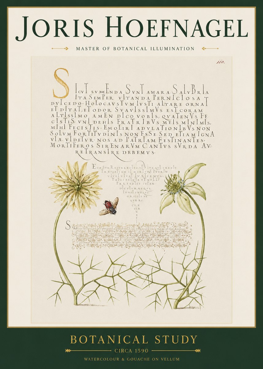 Joris Hoefnagel Botanical Study with Insect No3 - Póster