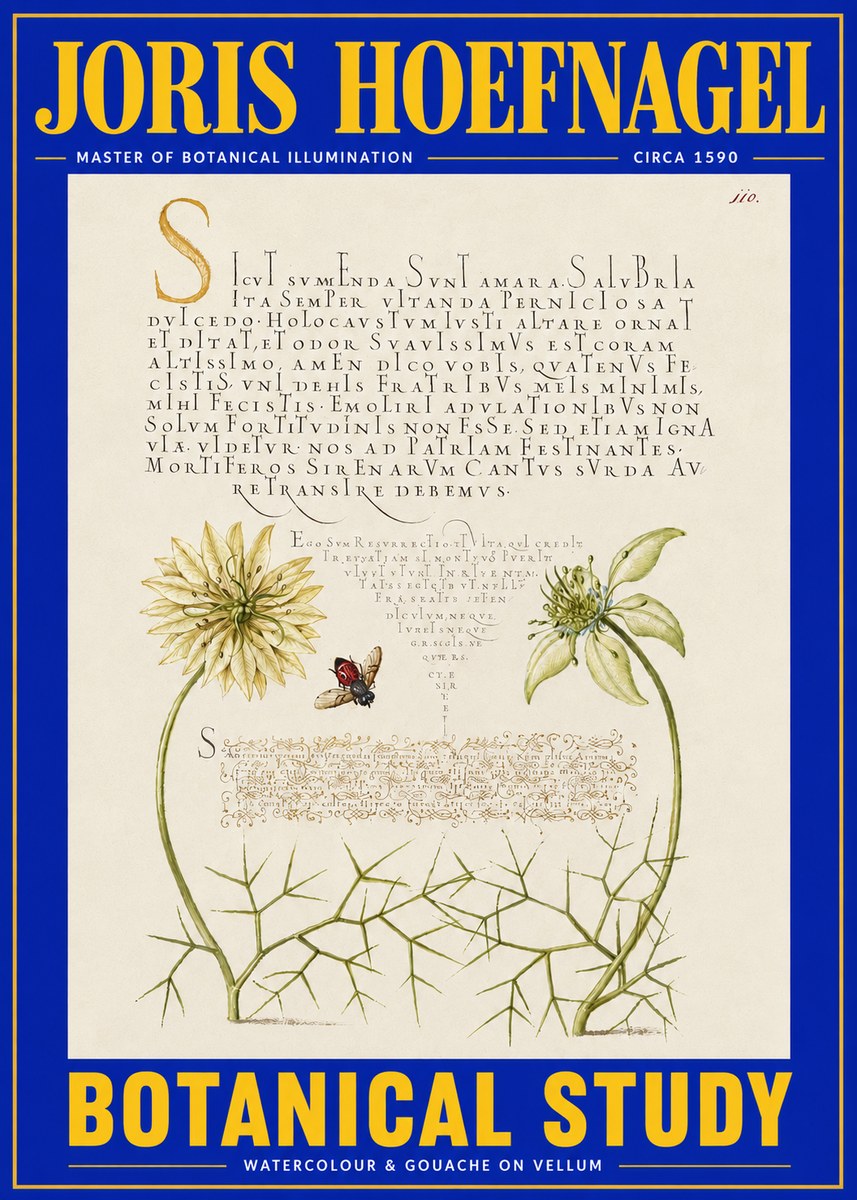 Joris Hoefnagel Botanical Study with Insect No4 - Póster