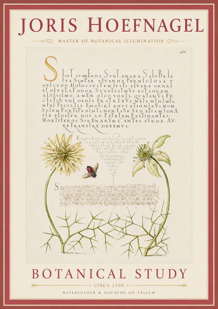 Joris Hoefnagel Botanical Study with Insect No5 - Póster