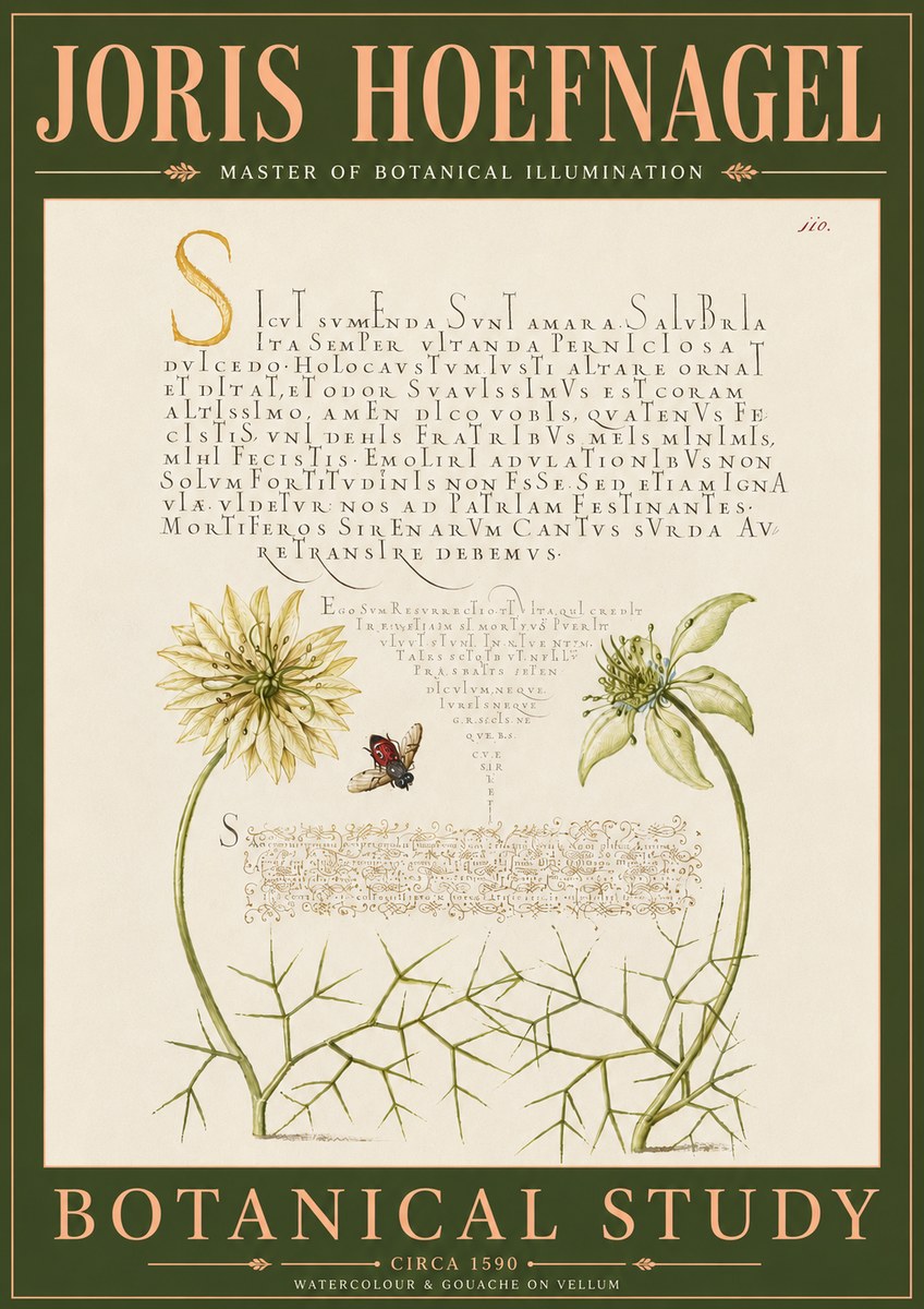 Joris Hoefnagel Botanical Study with Insect No6 - Póster