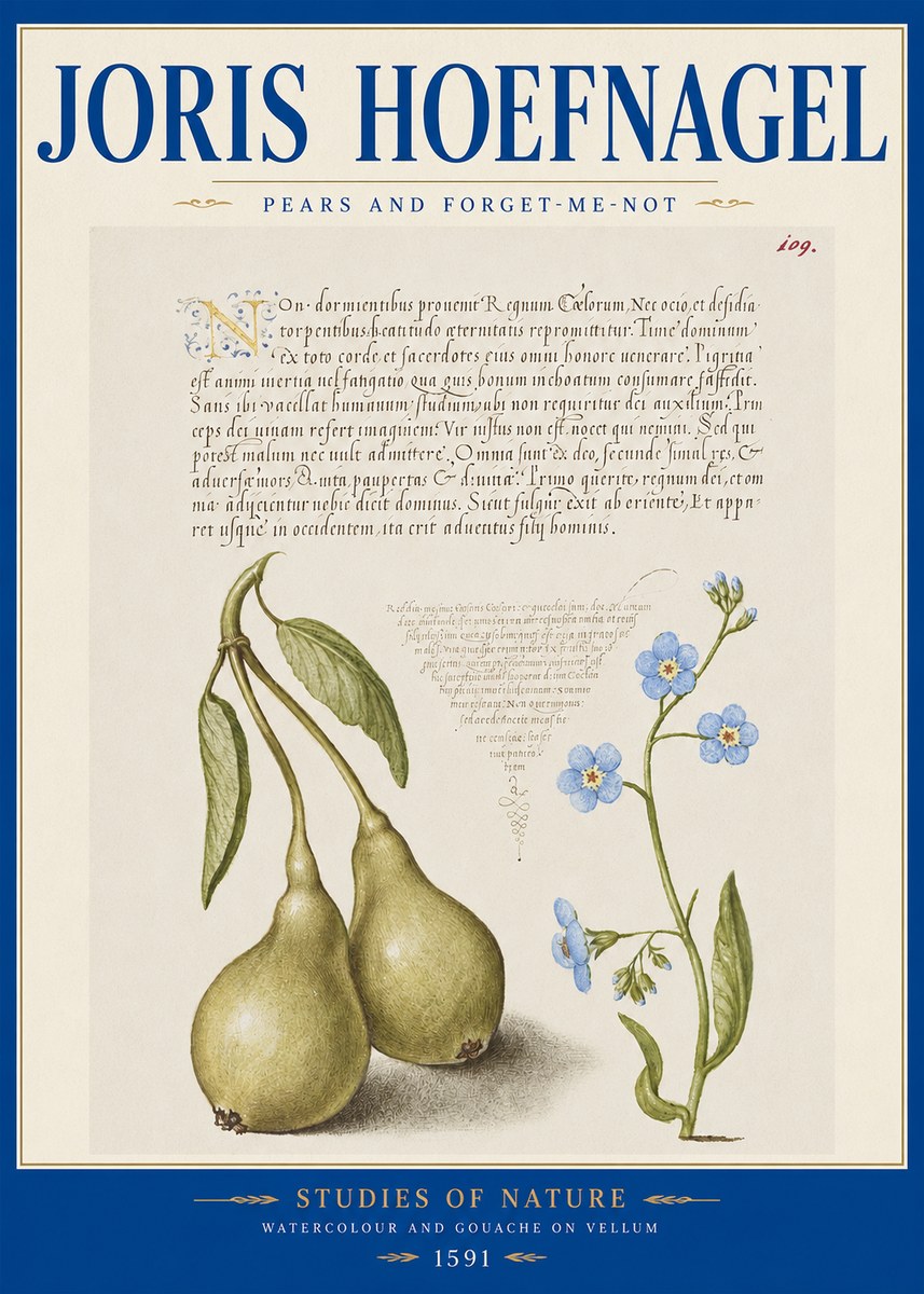 Joris Hoefnagel Pears and Forget-me-not No2 - Póster