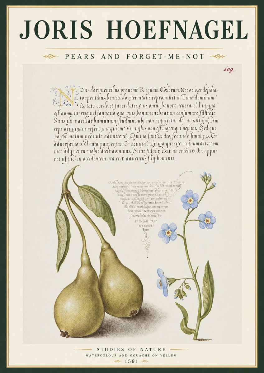 Joris Hoefnagel Pears and Forget-me-not No4 - Póster