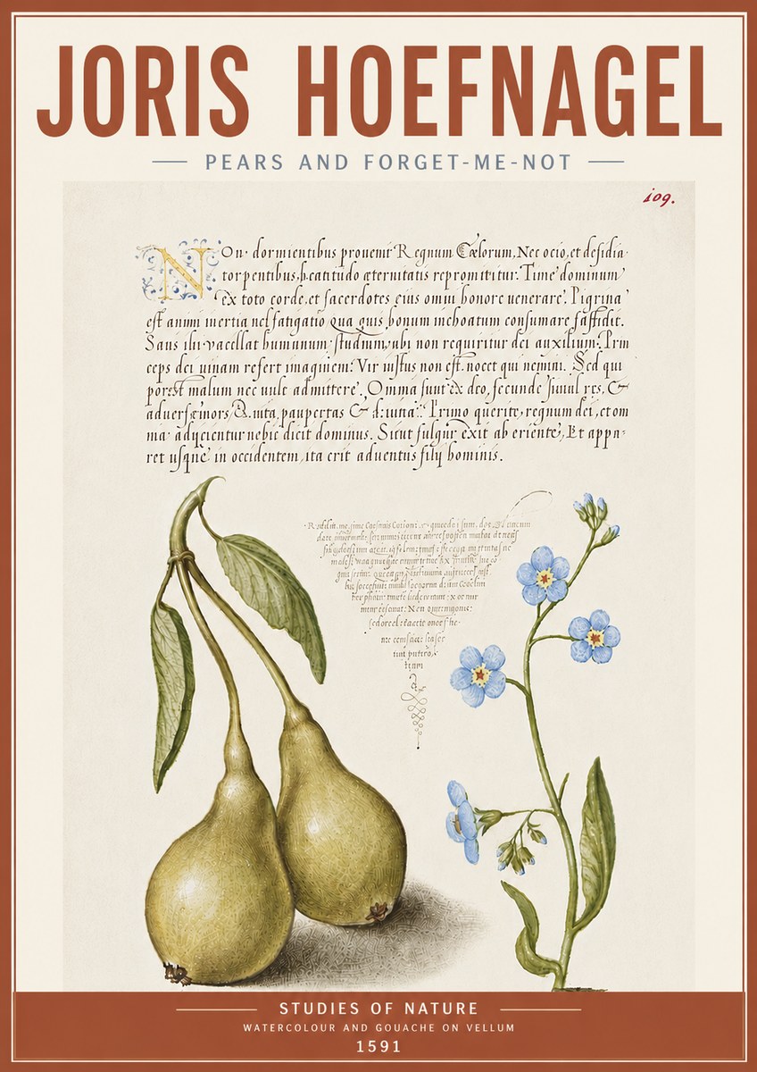 Joris Hoefnagel Pears and Forget-me-not No5 - Póster