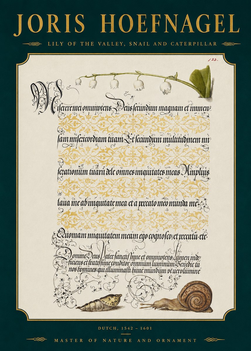 Joris Hoefnagel Lily of the Valley, Snail and Caterpillar No2 - Póster