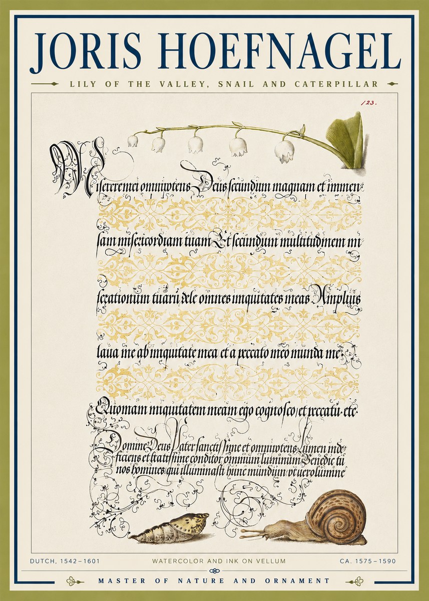 Joris Hoefnagel Lily of the Valley, Snail and Caterpillar No4 - Póster