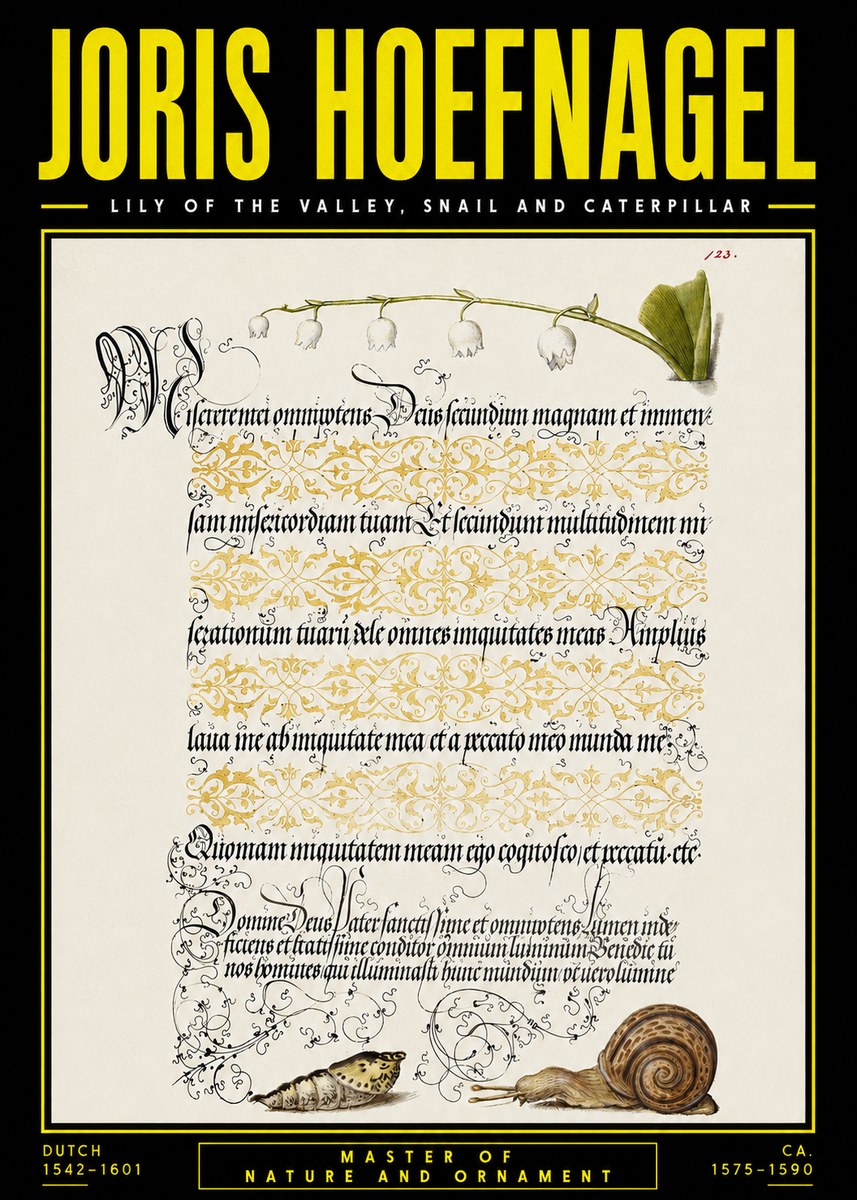 Joris Hoefnagel Lily of the Valley, Snail and Caterpillar No5 - Póster
