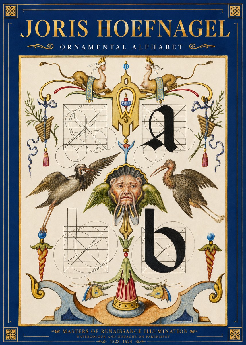 Joris Hoefnagel Ornamental Alphabet No3 - Póster