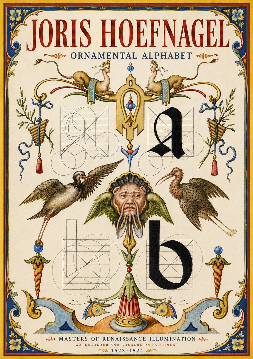 Joris Hoefnagel Ornamental Alphabet No6 - Póster