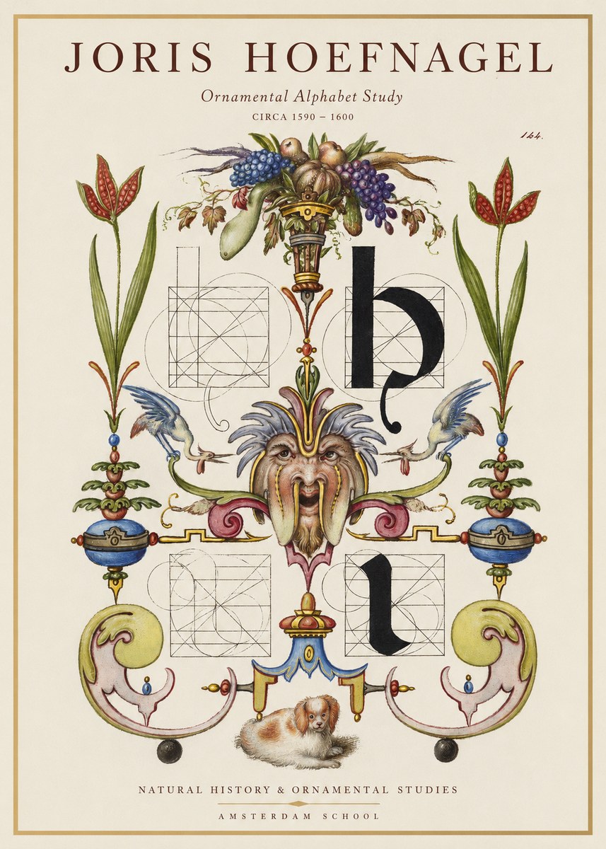 Joris Hoefnagel Floral Grotesque with Putto No2 - Póster