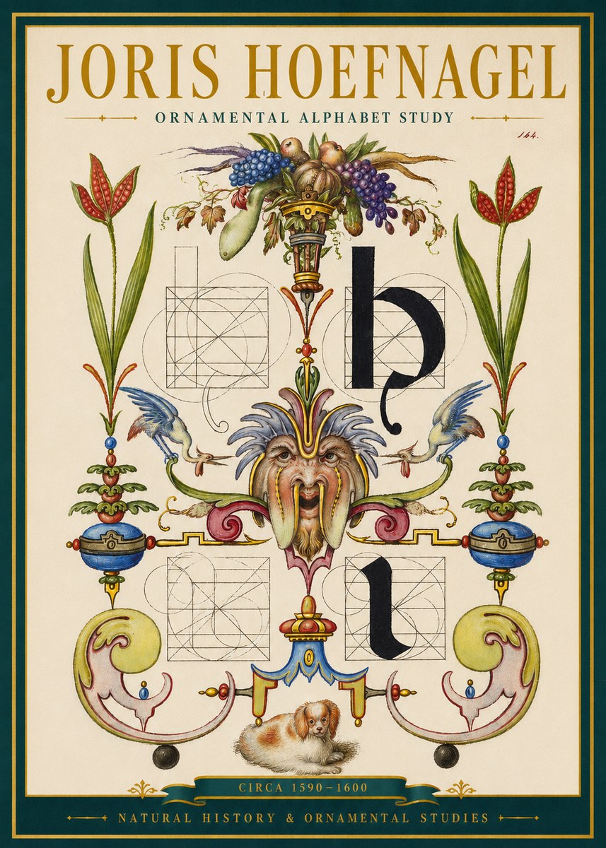 Joris Hoefnagel Floral Grotesque with Putto No3 - Póster