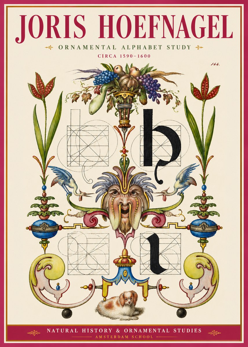 Joris Hoefnagel Floral Grotesque with Putto No4 - Póster