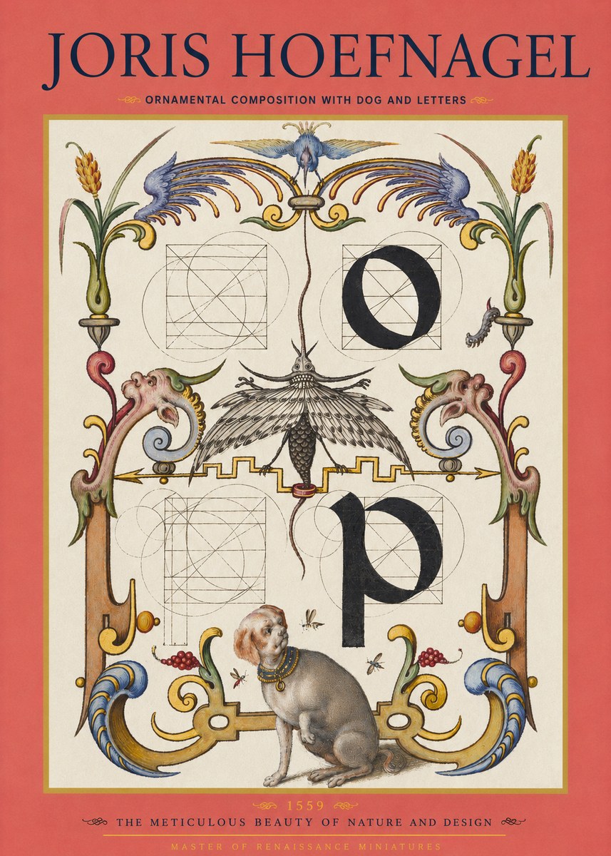 Joris Hoefnagel Ornamental Composition with Dog and Letters No2 - Póster