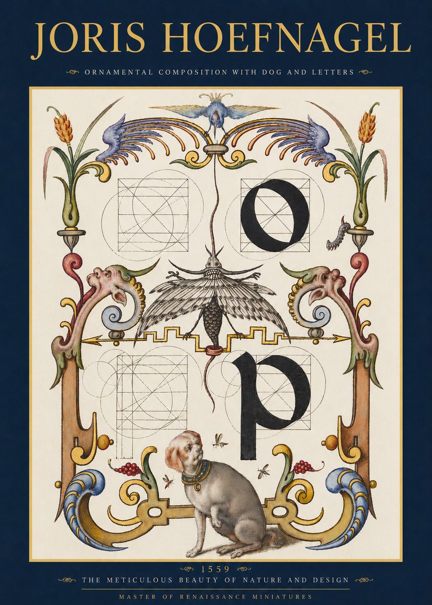 Joris Hoefnagel Ornamental Composition with Dog and Letters No3 - Póster