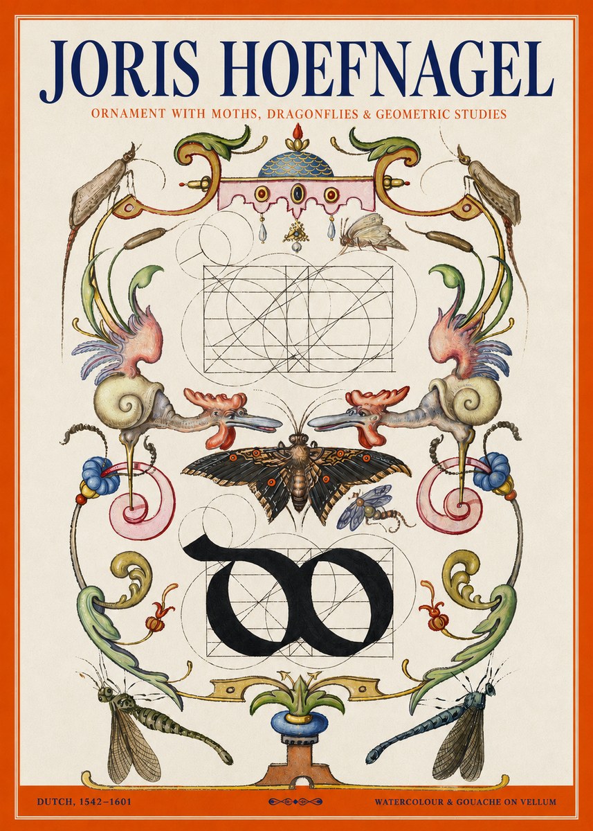 Joris Hoefnagel Ornament with Moths, Dragonflies & Geometric Studies No2 - Póster
