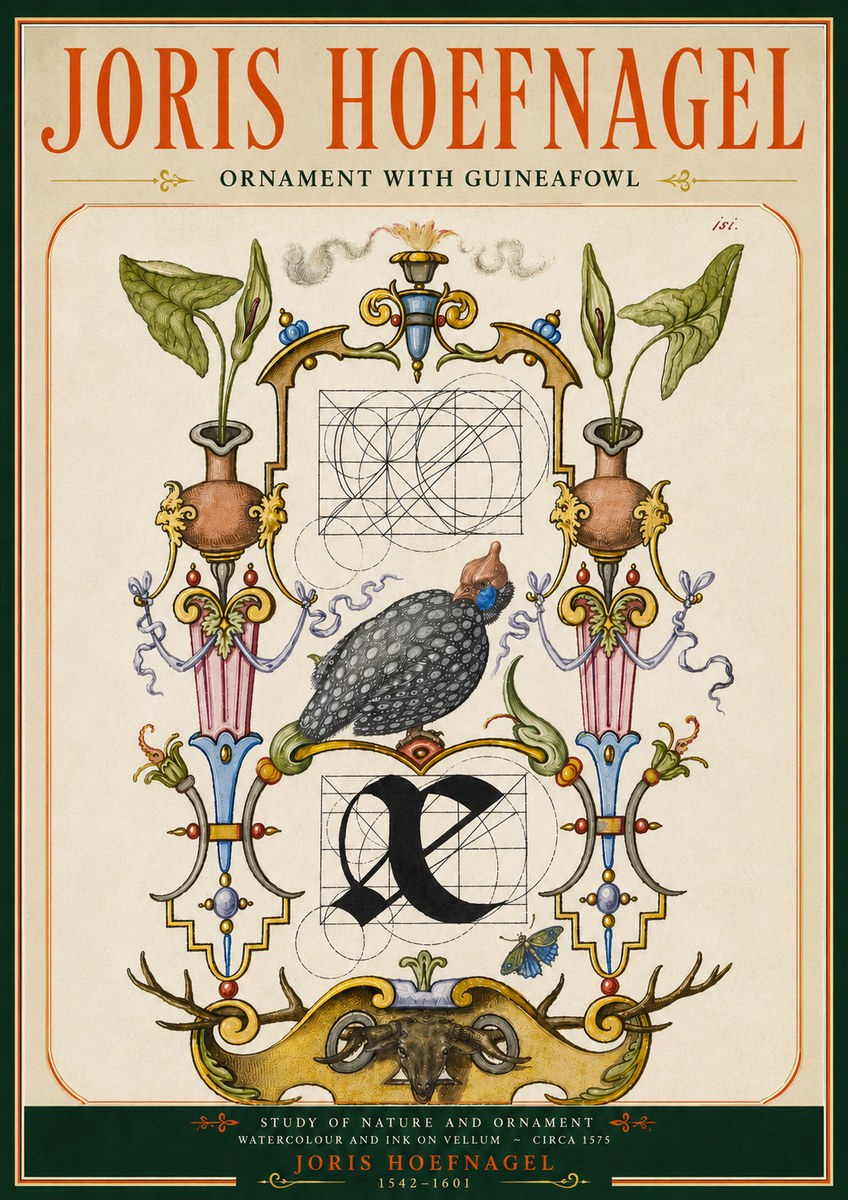 Joris Hoefnagel Ornament with Guineafowl No5 - Póster