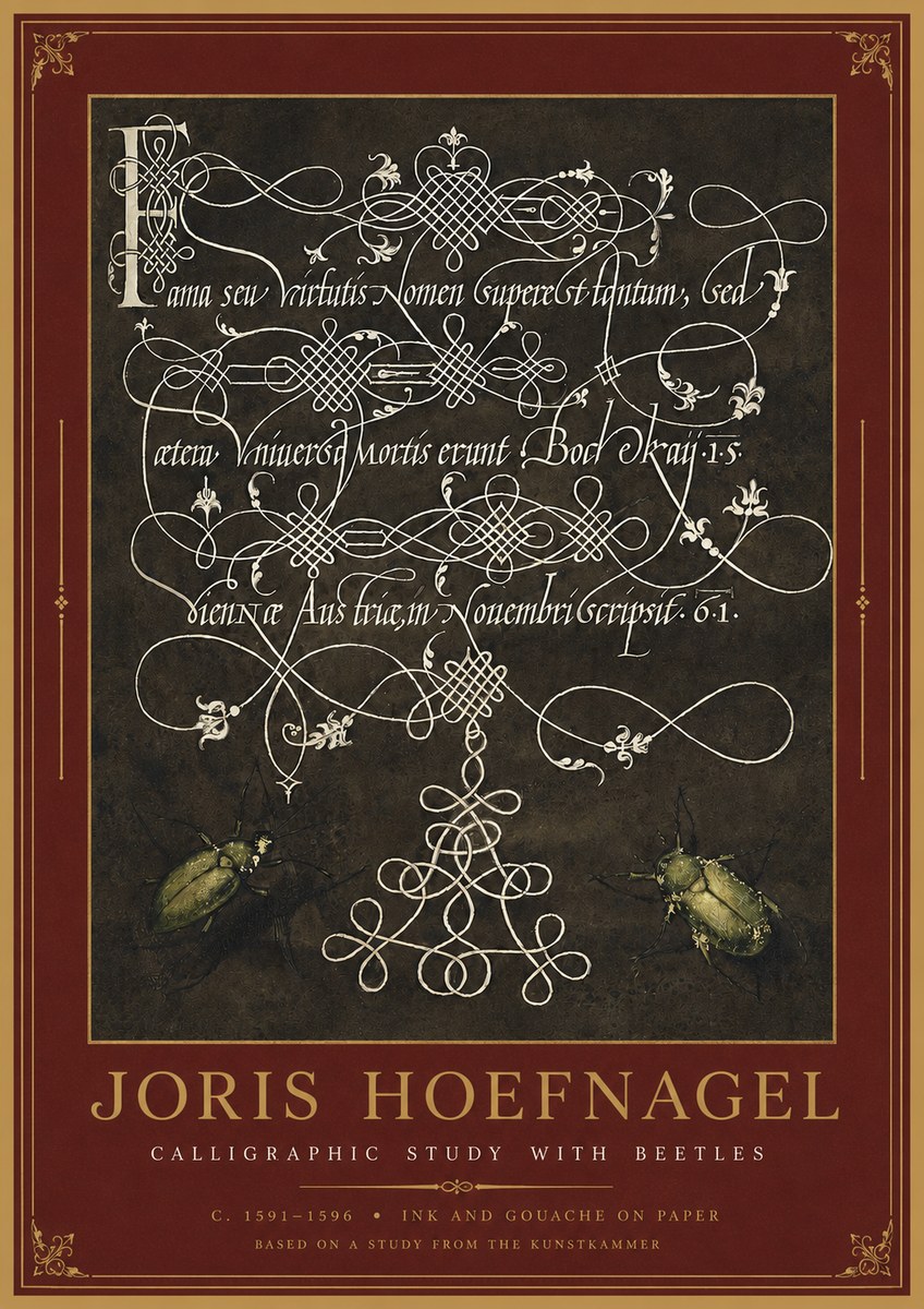 Joris Hoefnagel Calligraphic Study with Beetles No2 - Póster