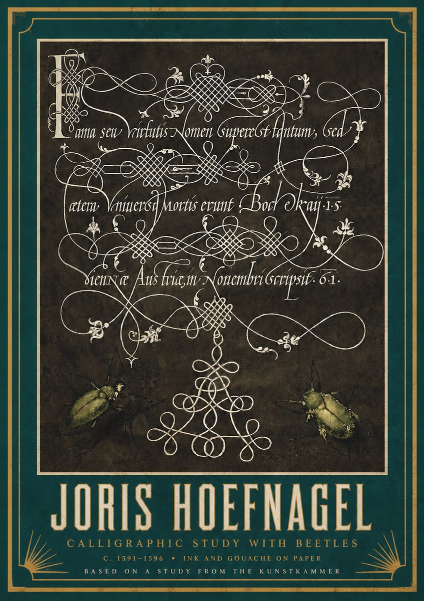 Joris Hoefnagel Calligraphic Study with Beetles No3 - Póster