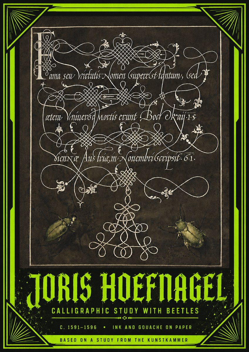 Joris Hoefnagel Calligraphic Study with Beetles No4 - Póster