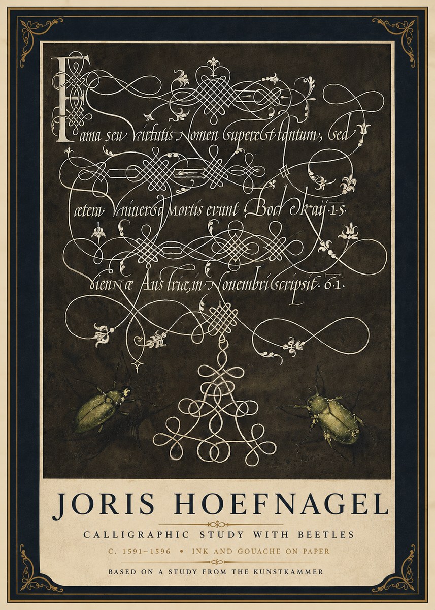 Joris Hoefnagel Calligraphic Study with Beetles No5 - Póster