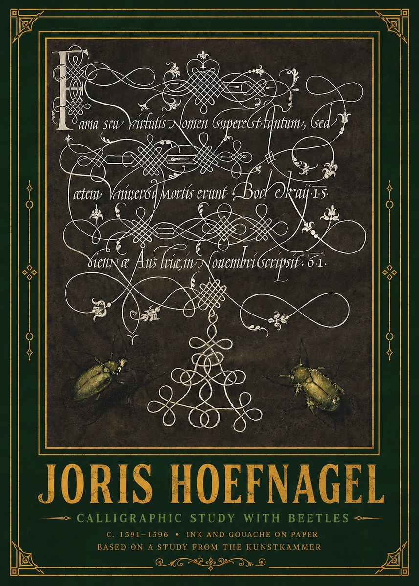Joris Hoefnagel Calligraphic Study with Beetles No6 - Póster