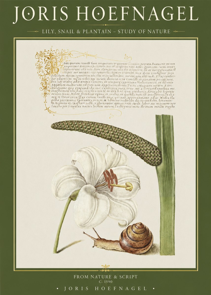 Joris Hoefnagel Lily, Snail & Plantain - Study of Nature No1 - Póster