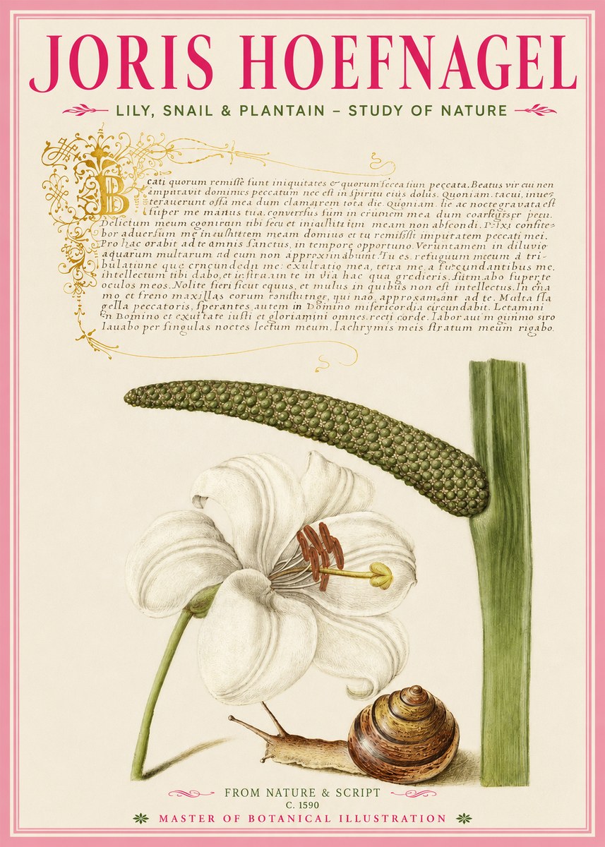 Joris Hoefnagel Lily, Snail & Plantain - Study of Nature No2 - Póster