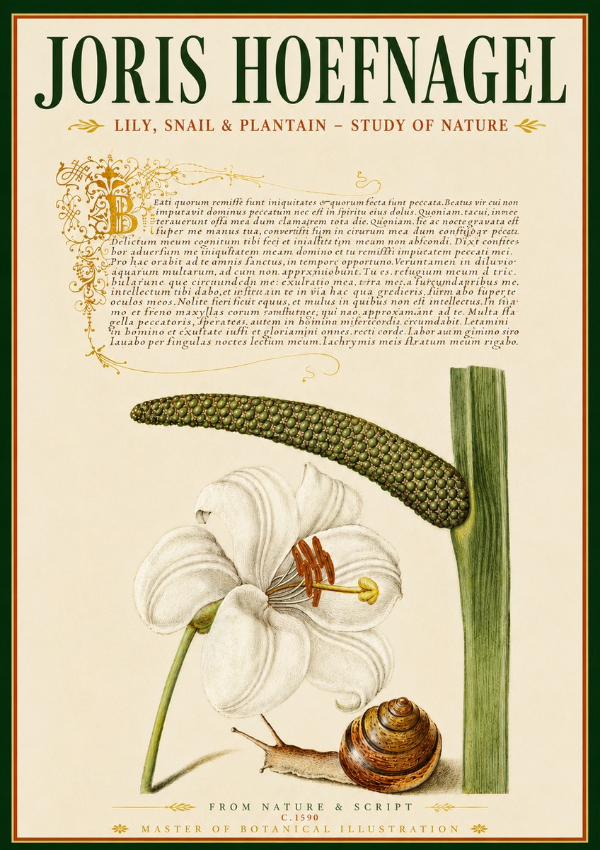 Joris Hoefnagel Lily, Snail & Plantain - Study of Nature No6 - Póster